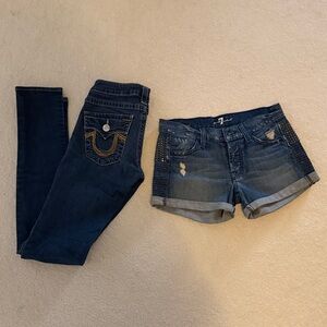 True Religion Dark Blue Jeans and Distressed Seven denim Shorts
